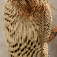 Flower Round Neck Half Sleeve Knit Cover Up