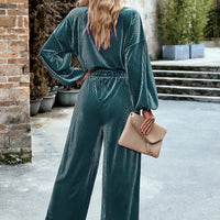 Round Neck Dropped Shoulder Top and Elastic Waist Pants Set