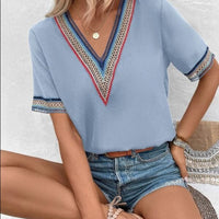 Full Size V-Neck Short Sleeve Blouse