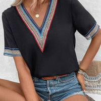 Full Size V-Neck Short Sleeve Blouse