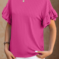 Round Neck Flounce Sleeve Blouse