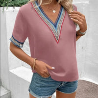 Full Size V-Neck Short Sleeve Blouse