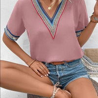 Full Size V-Neck Short Sleeve Blouse