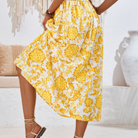 Printed Elastic Waist Midi Skirt