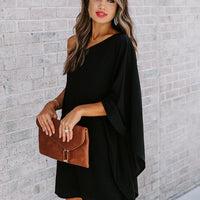 Single Shoulder Kimono Sleeve Mini Dress