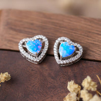 Bliss 925 Sterling Silver Opal Heart Stud Earrings