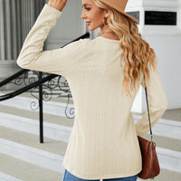 Cable-Knit Long Sleeve V-Neck T-Shirt