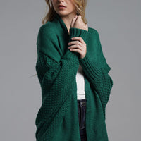 Modern Lady of Elegance Dolman Sleeve Open Front Ribbed Trim Longline Cardigan