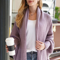 Modern Lady of Elegance Dolman Sleeve Open Front Ribbed Trim Longline Cardigan