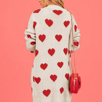 Heart Graphic Open Front Cardigan with Pockets