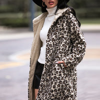 Leopard Hooded Coat with Pockets