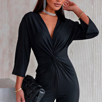 Twisted Plunge Three-Quarter Sleeve Jumpsuit