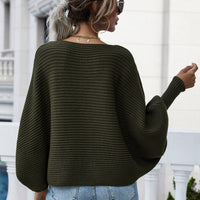 Woven Right Horizontal Ribbing Dolman Sleeve Sweater