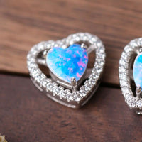 Bliss 925 Sterling Silver Opal Heart Stud Earrings