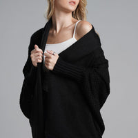 Modern Lady of Elegance Dolman Sleeve Open Front Ribbed Trim Longline Cardigan