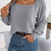 Square Neck Mixed Knit Sweater