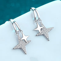 Moissanite Star Rhodium-Plated Drop Earrings