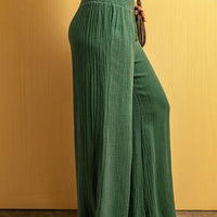 Smocked Waist Texture Wide Leg Pants