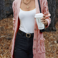 Cable-Knit Button Down Cardigan