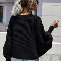 Woven Right Horizontal Ribbing Dolman Sleeve Sweater