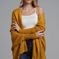 Modern Lady of Elegance Dolman Sleeve Open Front Ribbed Trim Longline Cardigan