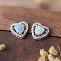 Bliss 925 Sterling Silver Opal Heart Stud Earrings
