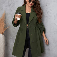 Plus Size Lapel Collar Roll-Tab Sleeve Trench Coat
