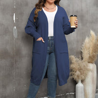 Plus Size Long Sleeve Pocketed Cardigan