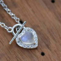Moonstone Heart Lock Pendant Necklace