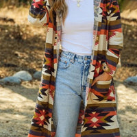 Geometric Hooded Cardigan with Pockets