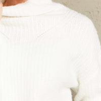 Woven Right High Neck Balloon Sleeve Rib-Knit Pullover Sweater
