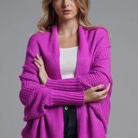 Modern Lady of Elegance Dolman Sleeve Open Front Ribbed Trim Longline Cardigan