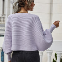Woven Right Horizontal Ribbing Dolman Sleeve Sweater