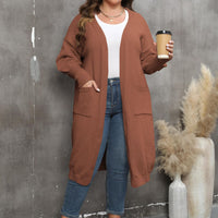 Plus Size Long Sleeve Pocketed Cardigan