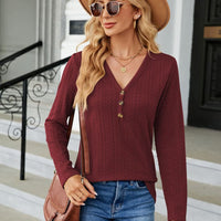 Cable-Knit Long Sleeve V-Neck T-Shirt