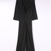 Twisted Plunge Three-Quarter Sleeve Jumpsuit