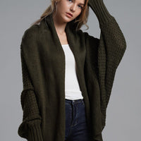 Modern Lady of Elegance Dolman Sleeve Open Front Ribbed Trim Longline Cardigan