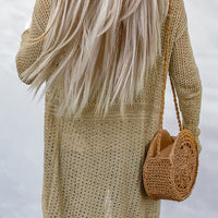 Openwork Dropped Shoulder Open Front Cardigan