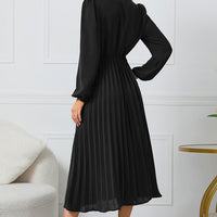 V-Neck Long Sleeve Tie Waist Midi Dress