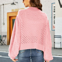 Openwork Pompom Puff Sleeve Cardigan