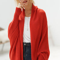 Modern Lady of Elegance Dolman Sleeve Open Front Ribbed Trim Longline Cardigan