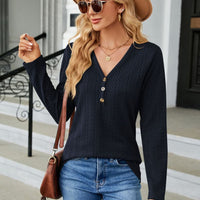 Cable-Knit Long Sleeve V-Neck T-Shirt