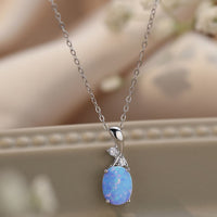 Opal Oval Pendant Chain Necklace