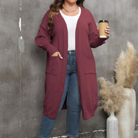 Plus Size Long Sleeve Pocketed Cardigan