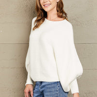 Woven Right Horizontal Ribbing Dolman Sleeve Sweater
