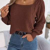 Square Neck Mixed Knit Sweater