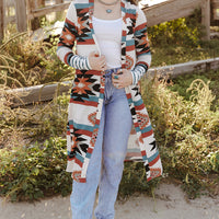 Tiger Eyes Down To Earth Geometric Long Sleeve Cardigan