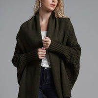 Modern Lady of Elegance Dolman Sleeve Open Front Ribbed Trim Longline Cardigan