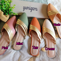 Diana Flat Mules with Gold Accent