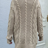 Cable-Knit Open Front Cardigan with Front Pockets